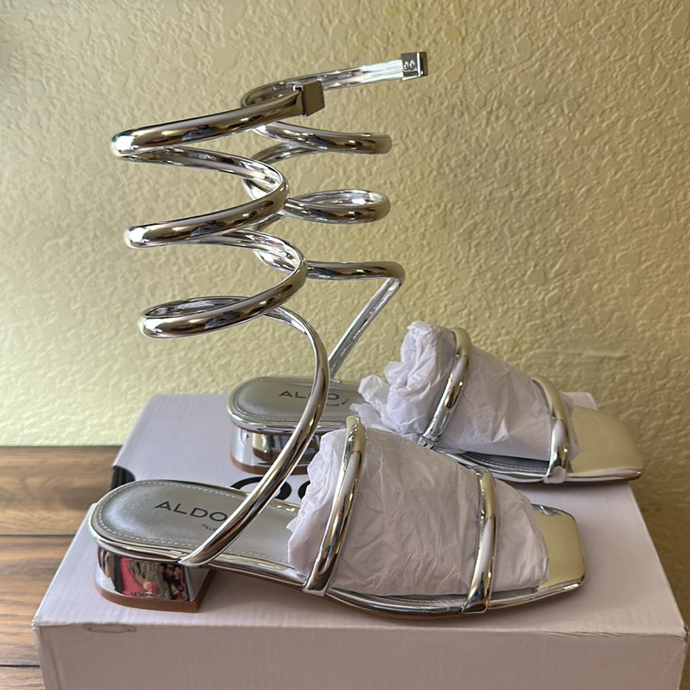 Aldo - Strappy Ankle Wrap Silver Sandals